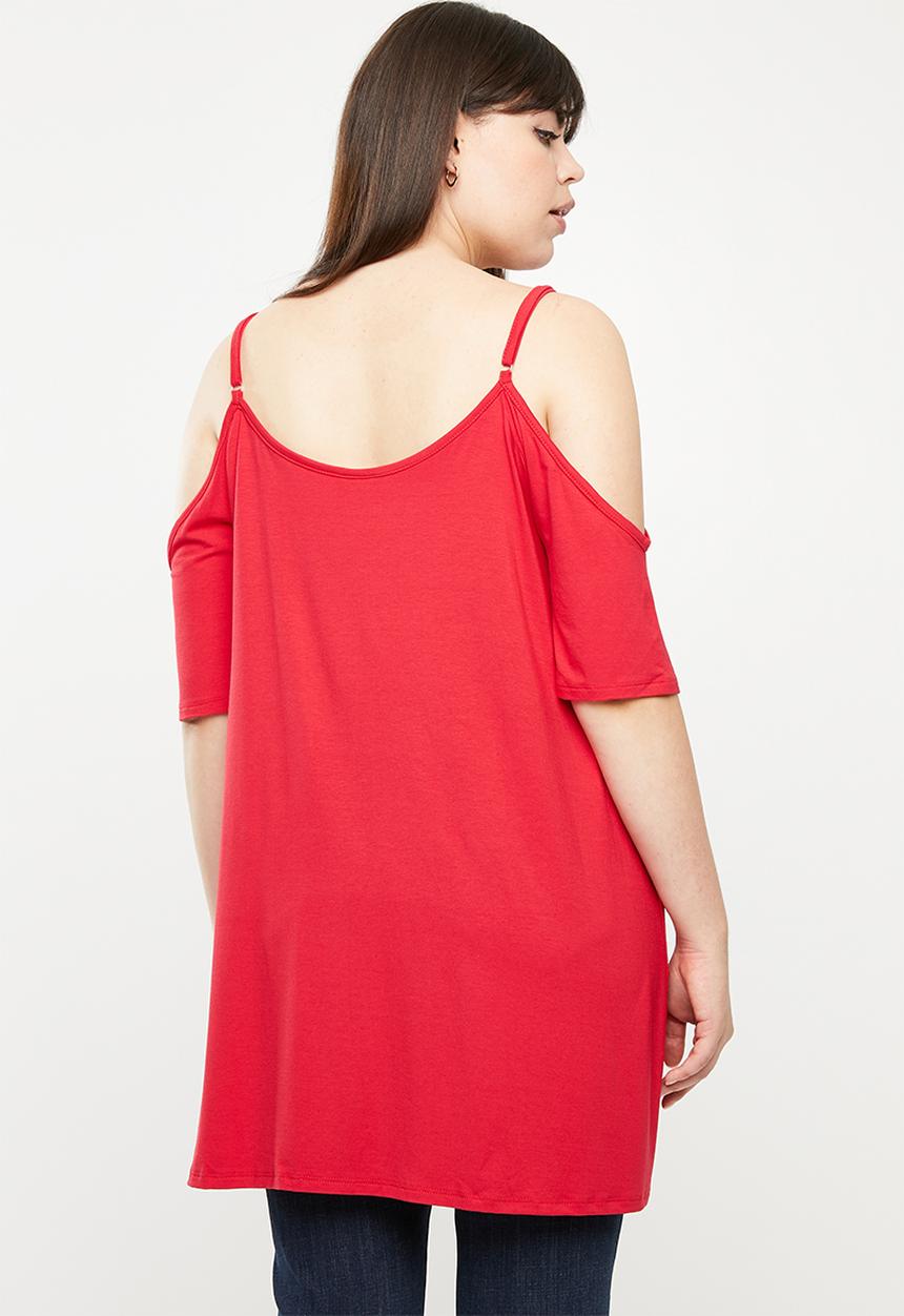 edit Plus - Cold shoulder tunic - red