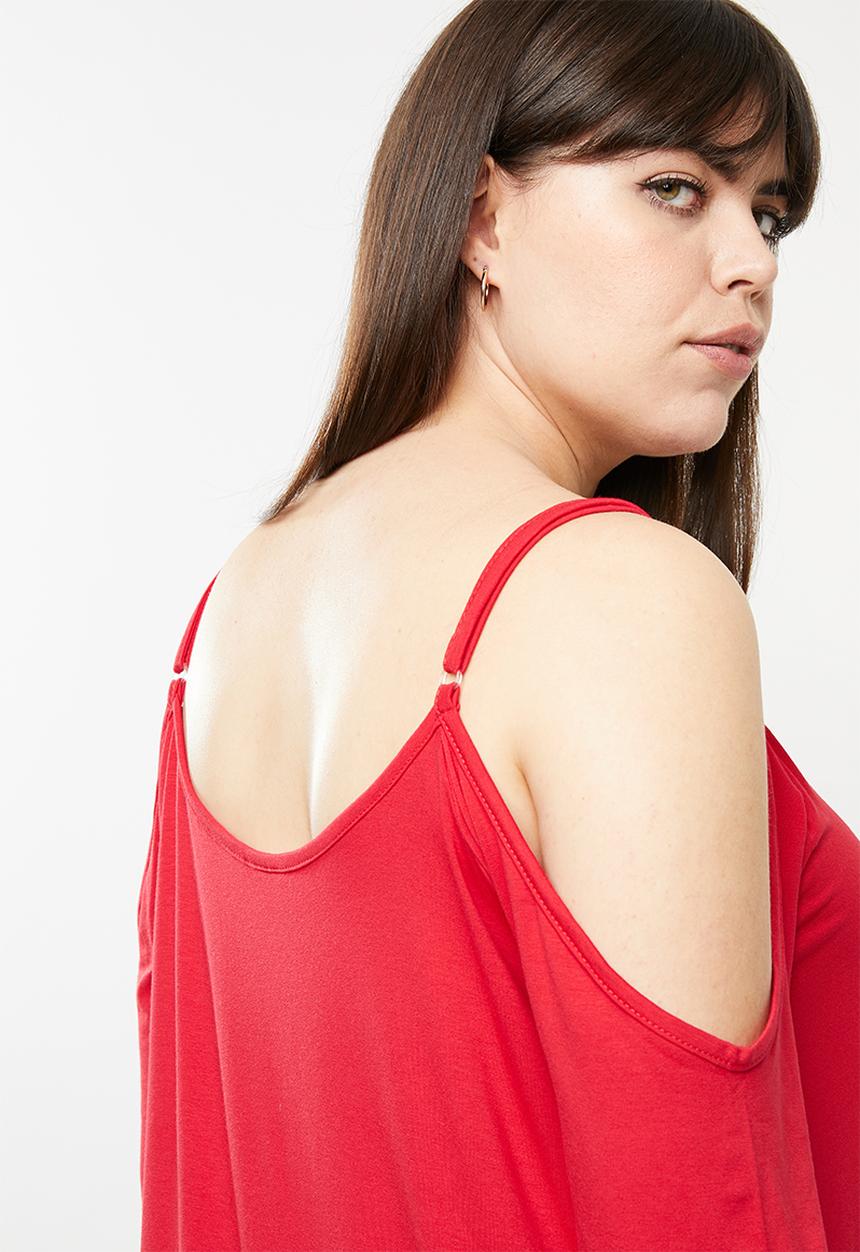 edit Plus - Cold shoulder tunic - red