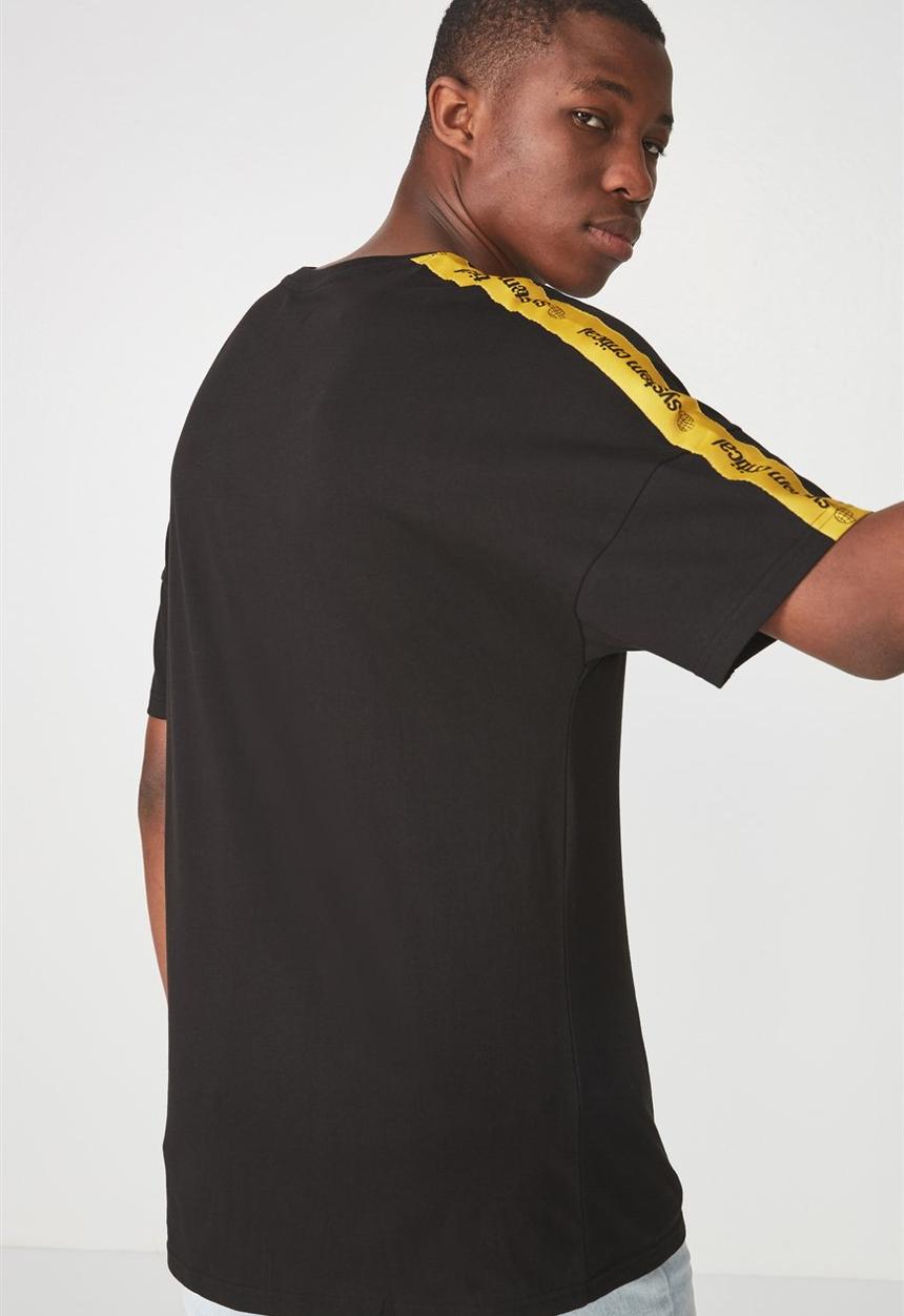 Cotton On - Drop shoulder longline tee - black & yellow 