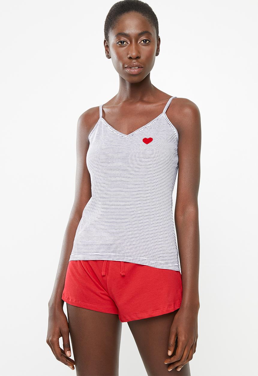 New Look - Heart stripe short set - white & red