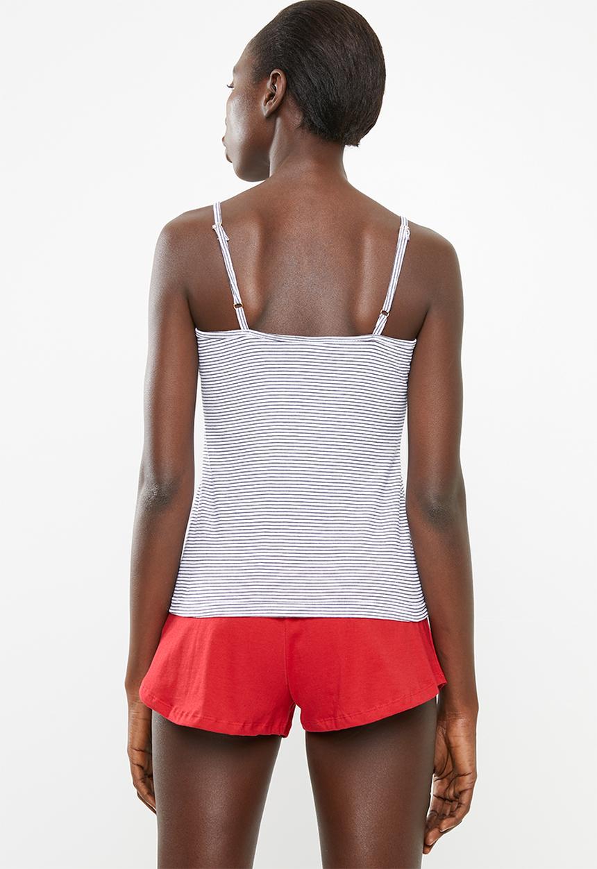 New Look - Heart stripe short set - white & red