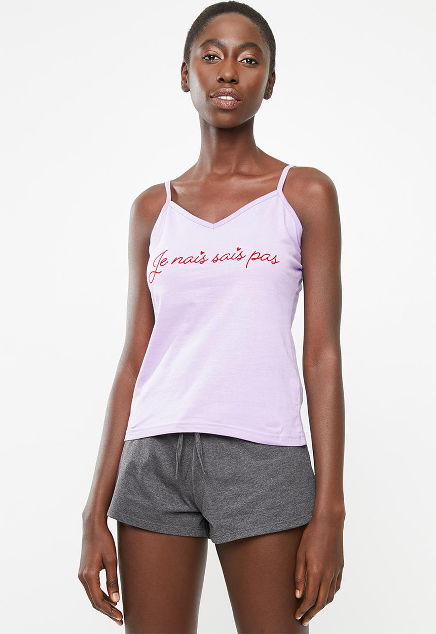 New Look - Je nais sais pas pyjama short set - purple & grey