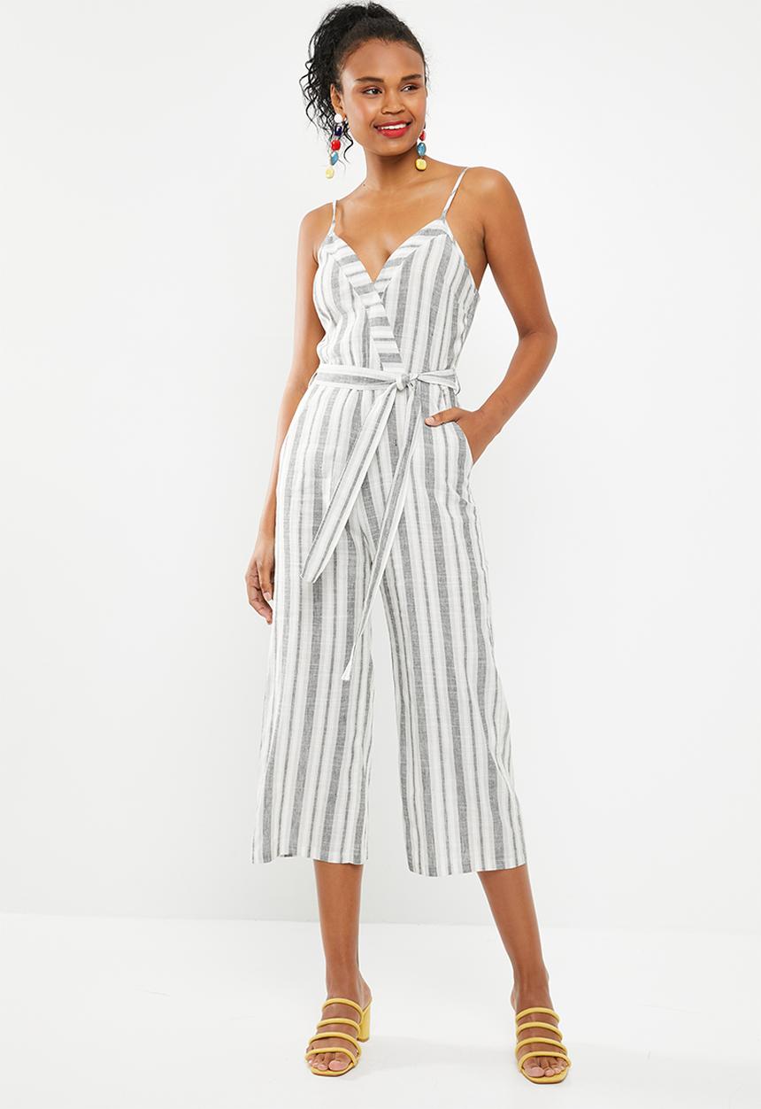 Superbalist - Linen blend striped jumpsuit - navy and white stripe