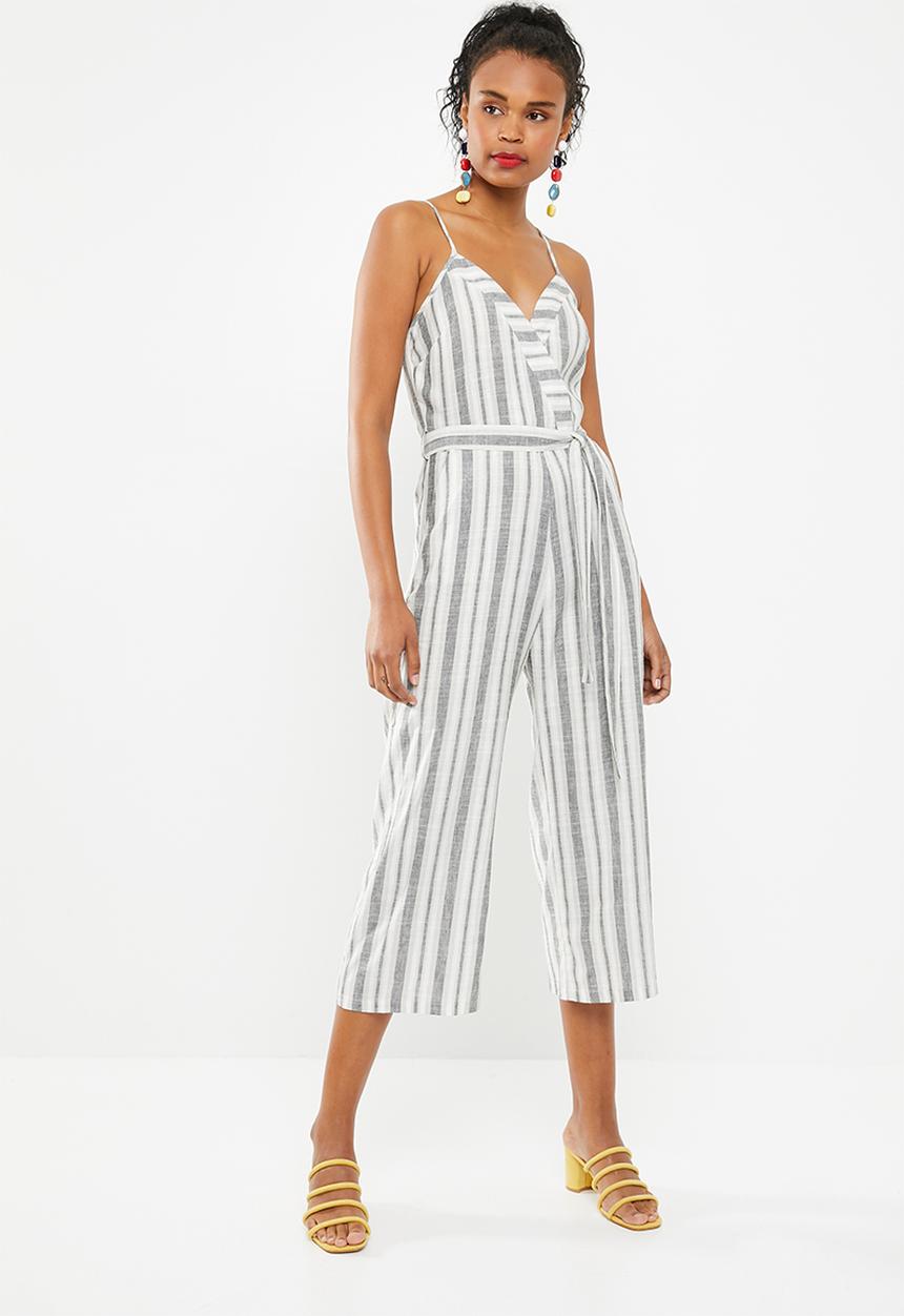 Superbalist - Linen blend striped jumpsuit - navy and white stripe