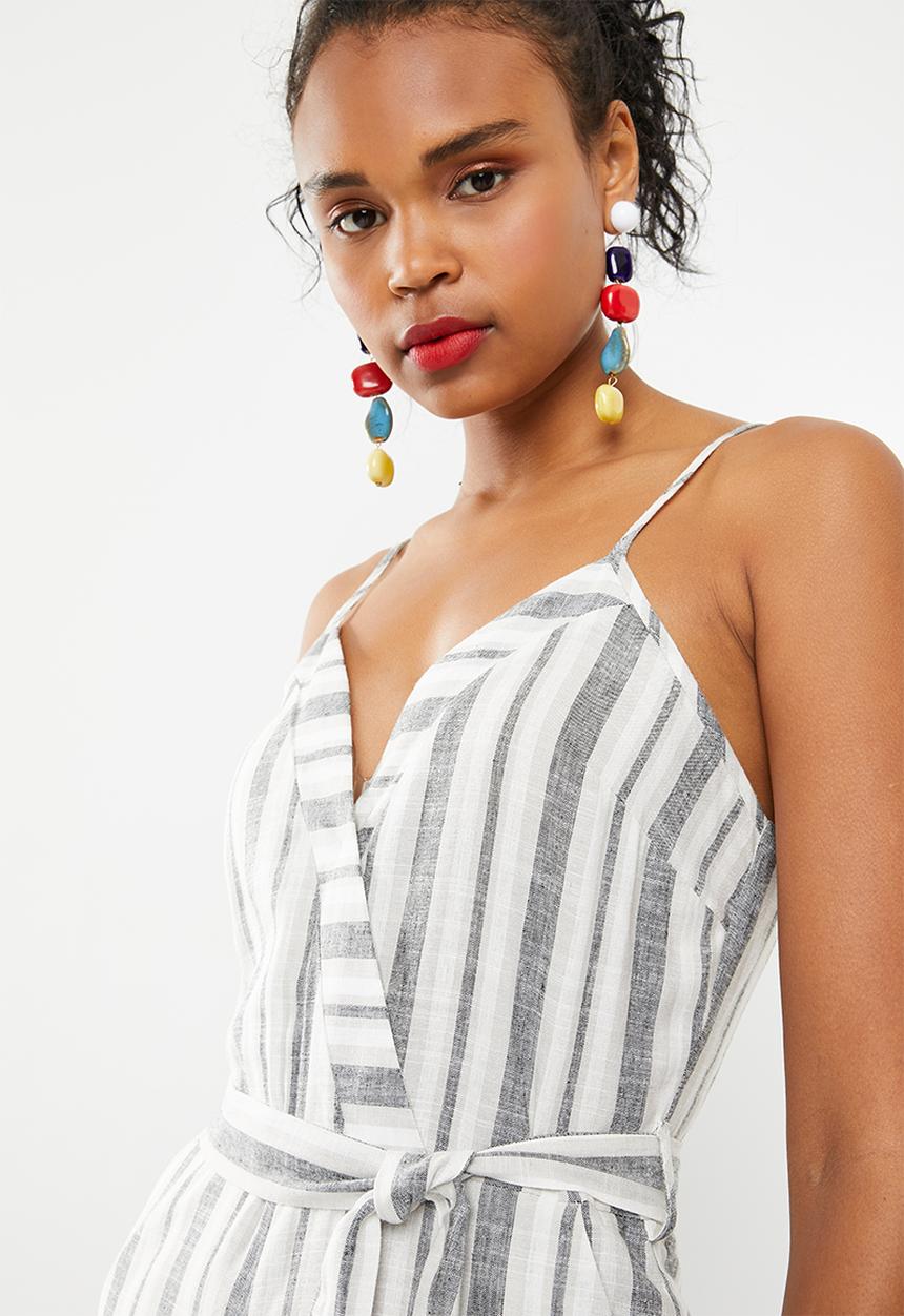 Superbalist - Linen blend striped jumpsuit - navy and white stripe