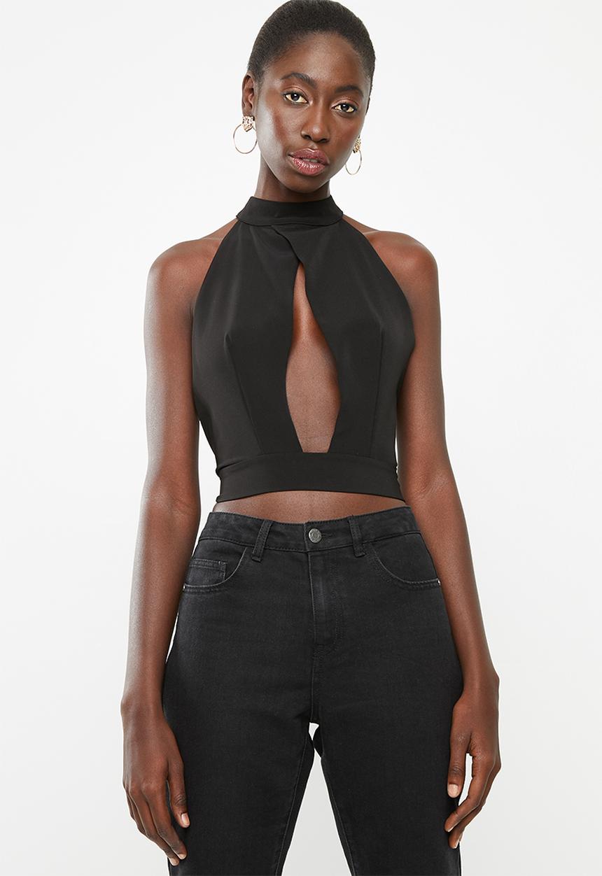 STYLE REPUBLIC - Cross front crop top - black