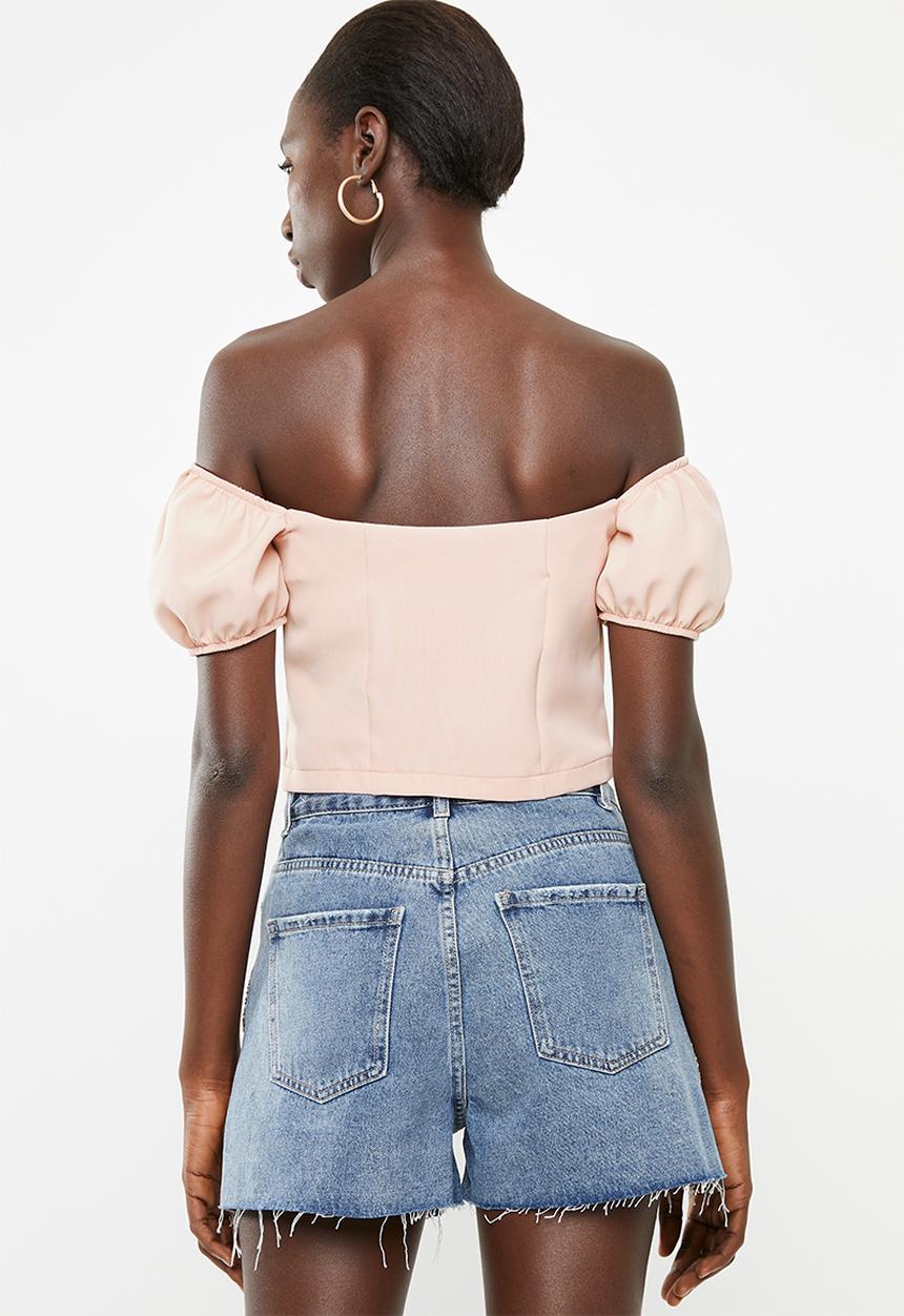 STYLE REPUBLIC - Front button bardot top - pink