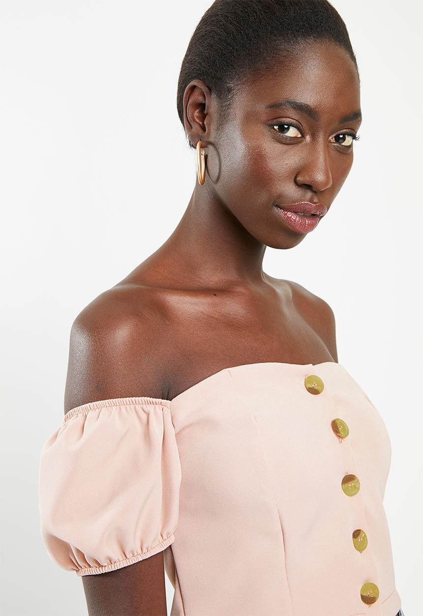 STYLE REPUBLIC - Front button bardot top - pink