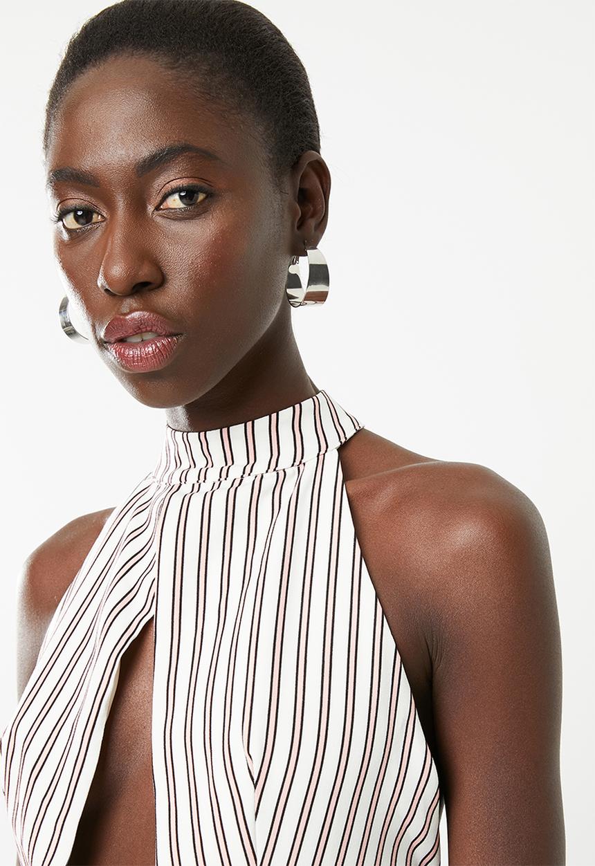STYLE REPUBLIC - Cross front crop top - pink & white