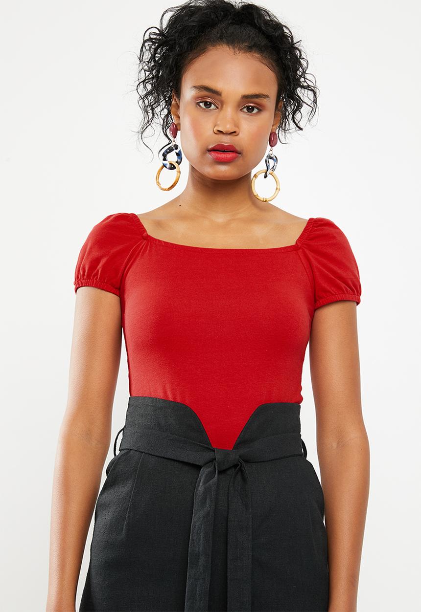 Superbalist - Puff sleeve knit tee - red