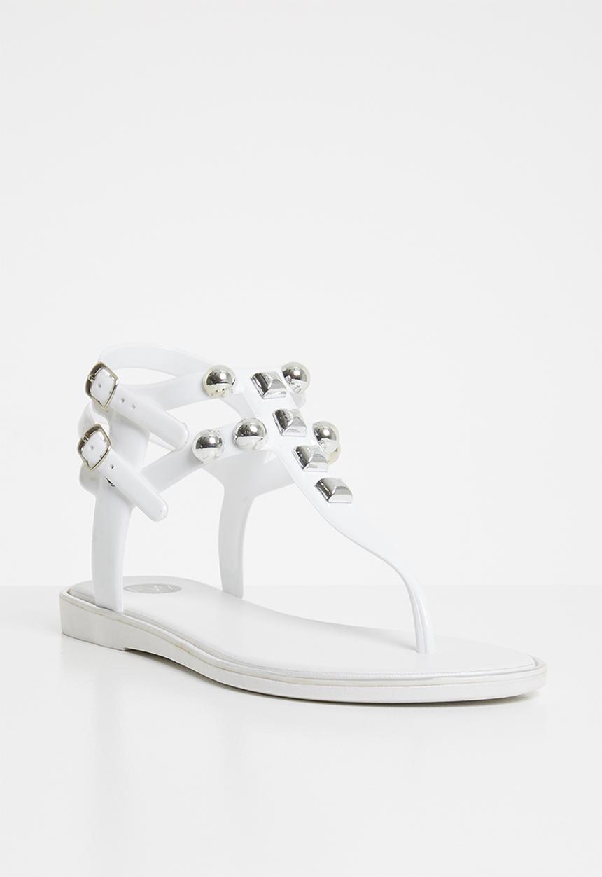 Footwork - Stud detail t-bar sandals - white