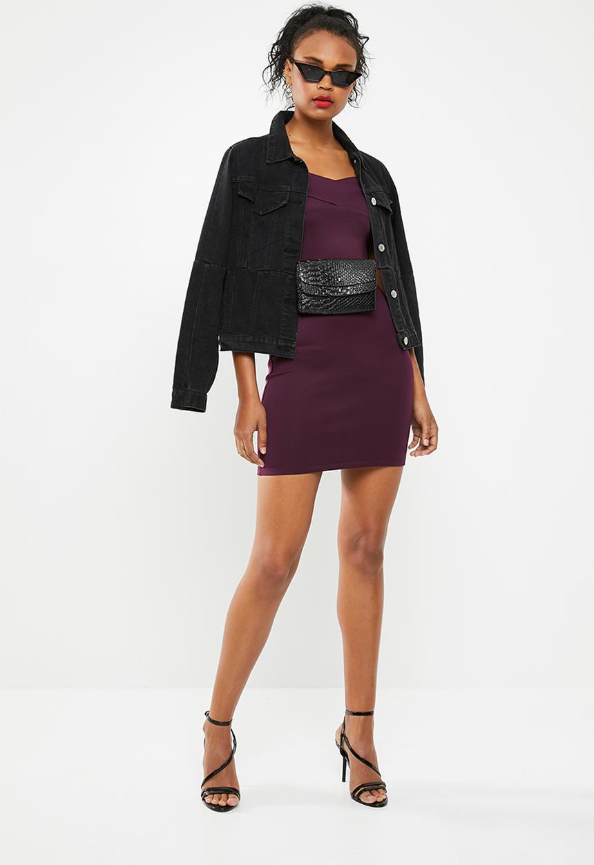 Superbalist - Wrap front bodycon dress with strap detail - burgundy 