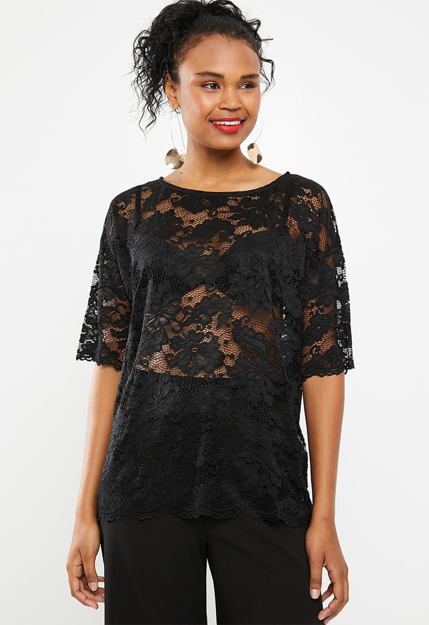 Jacqueline de Yong - Juan short sleeve lace top - black