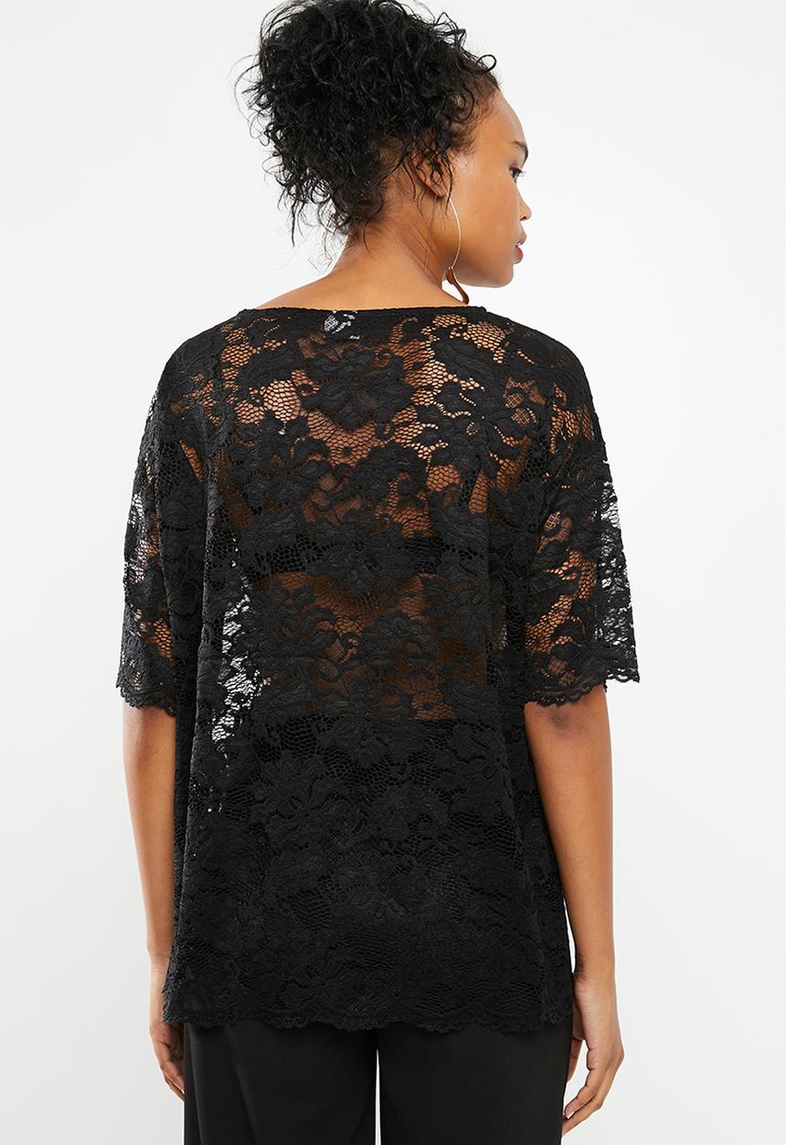 Jacqueline de Yong - Juan short sleeve lace top - black