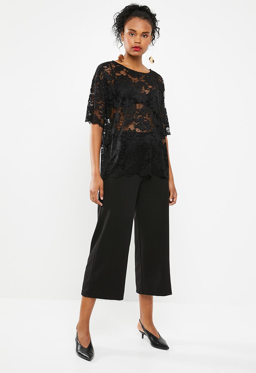 Jacqueline de Yong - Juan short sleeve lace top - black