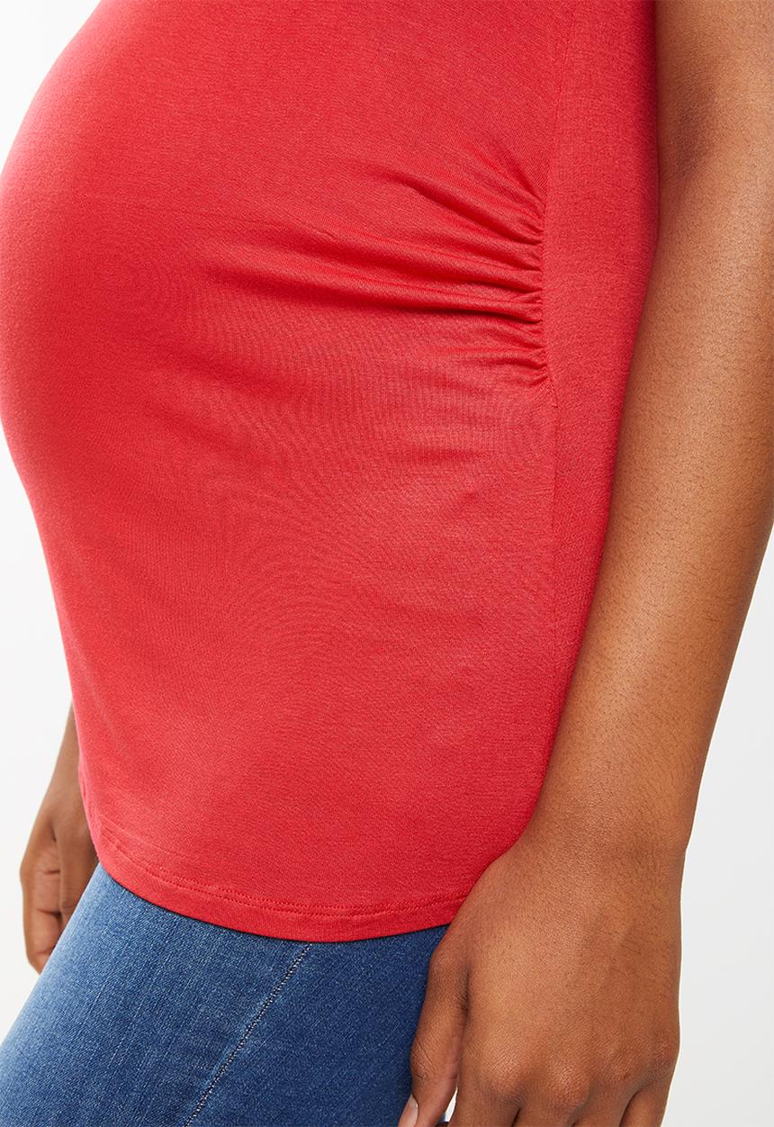 edit Maternity - Contrast gauged top - red