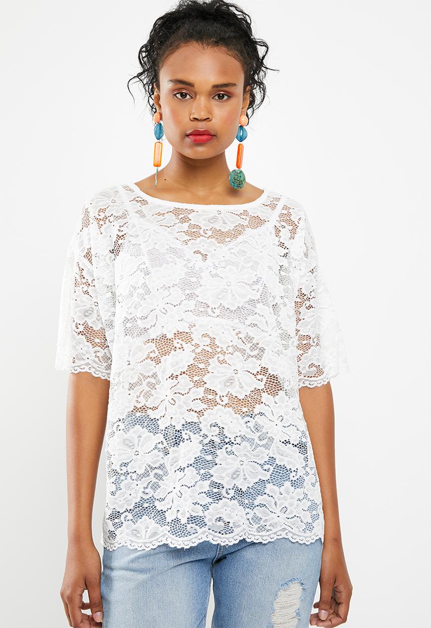 Jacqueline de Yong - Juan short sleeve lace top - white