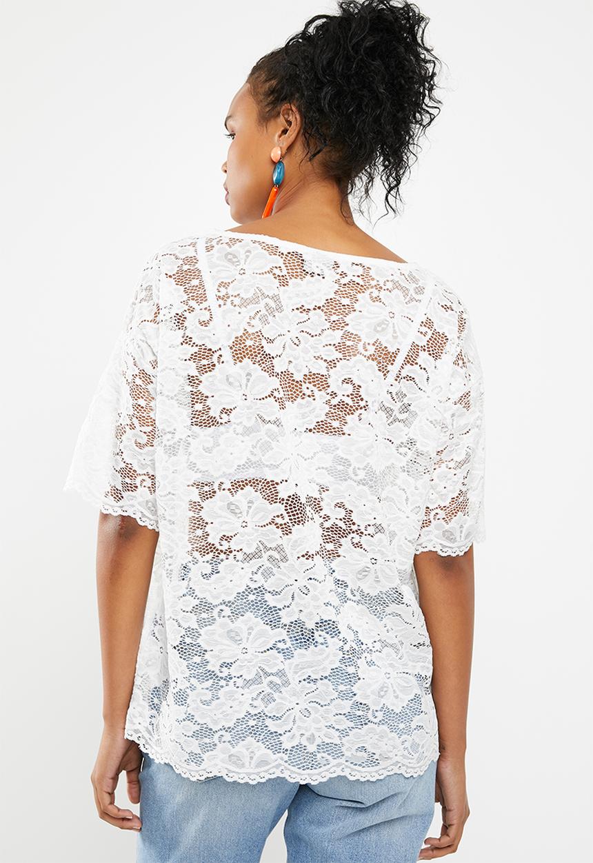 Jacqueline de Yong - Juan short sleeve lace top - white
