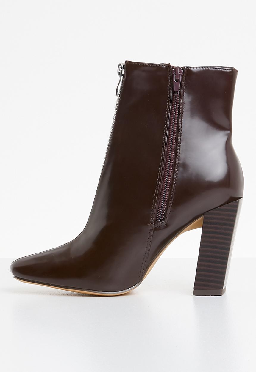 Missguided - Feature heel front zip ankle boot - burgundy 