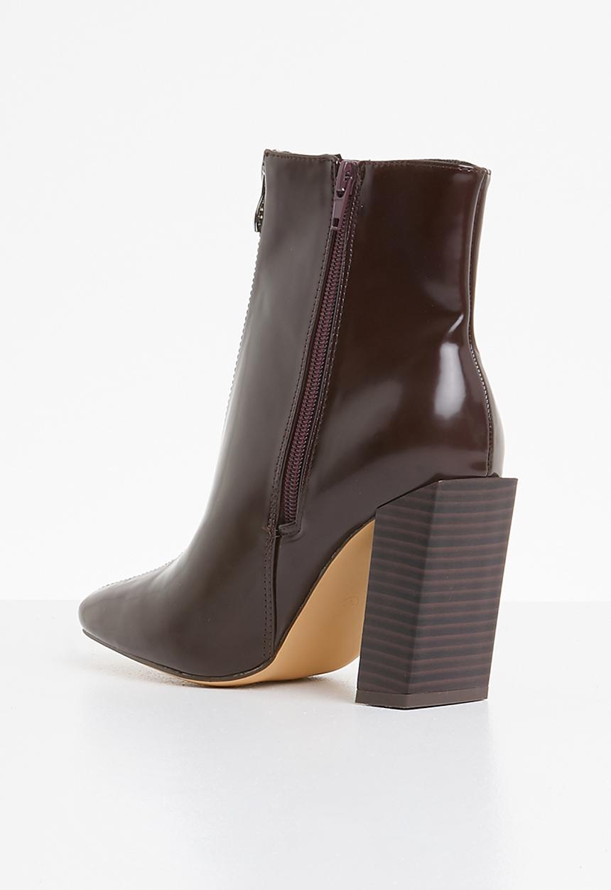 Missguided - Feature heel front zip ankle boot - burgundy 