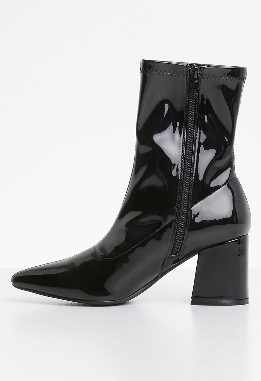 Missguided - Mid heel sock boot patent - black