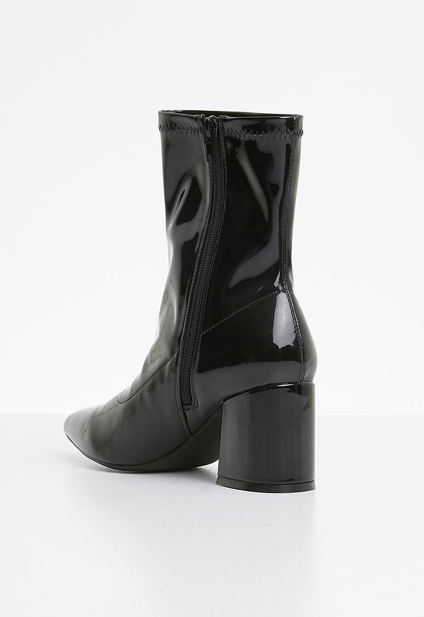 Missguided - Mid heel sock boot patent - black