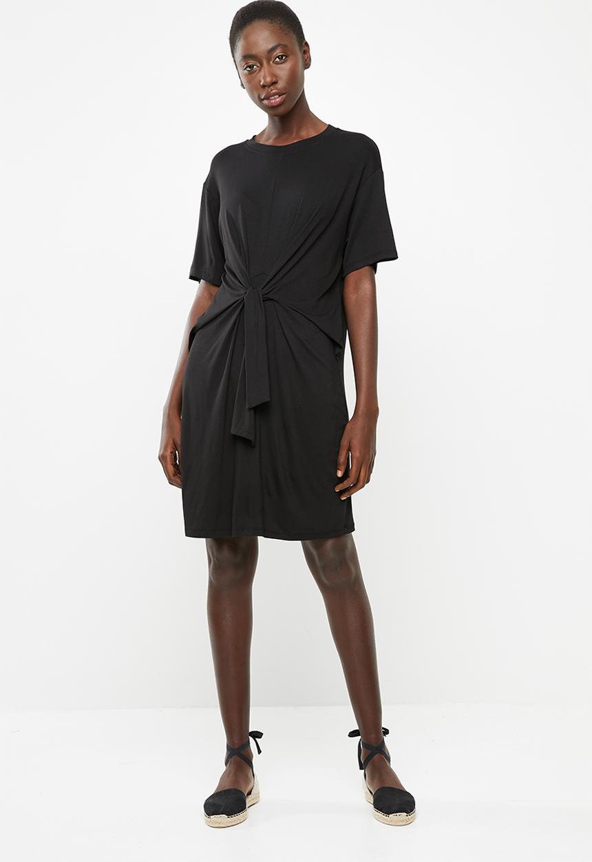 Superbalist - T-shirt dress with tie front - black
