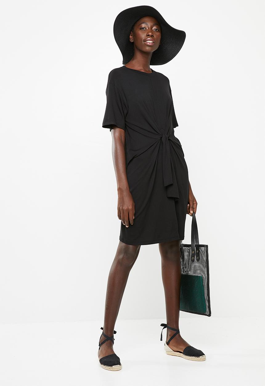 Superbalist - T-shirt dress with tie front - black