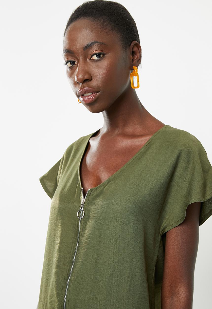 Superbalist - Zip detail shift dress - khaki green