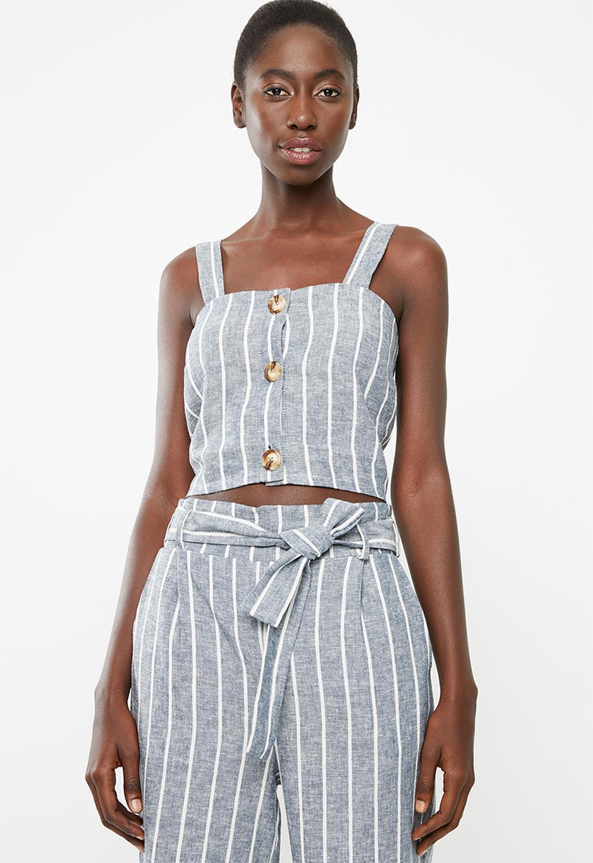 Superbalist - Woven boxy button front cami - blue stripe 