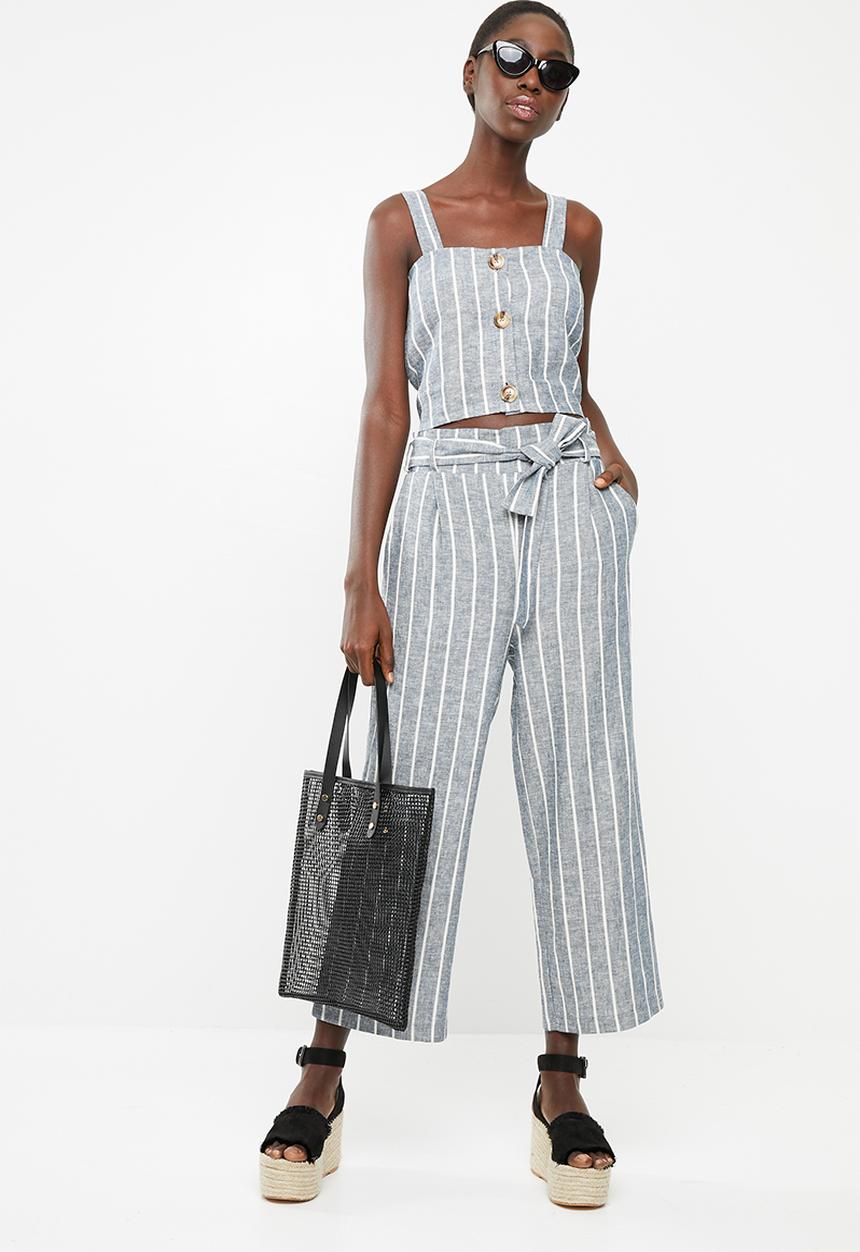 Superbalist - Woven boxy button front cami - blue stripe 