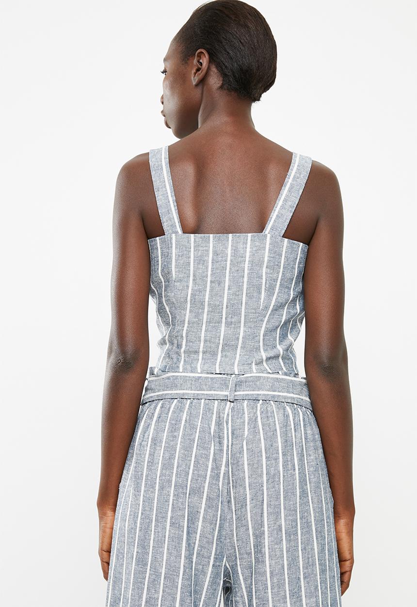 Superbalist - Woven boxy button front cami - blue stripe 