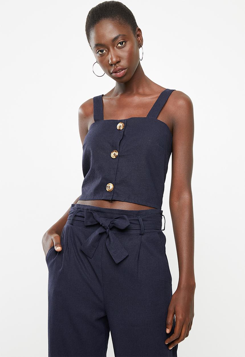 Superbalist - Woven boxy button front cami - navy
