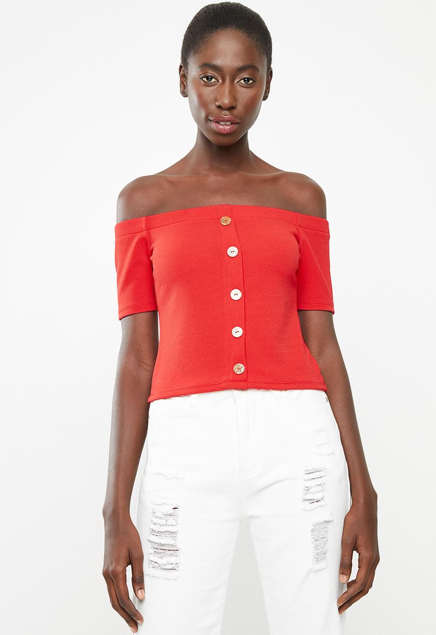 Superbalist - Fitted off the shoulder button through top - red