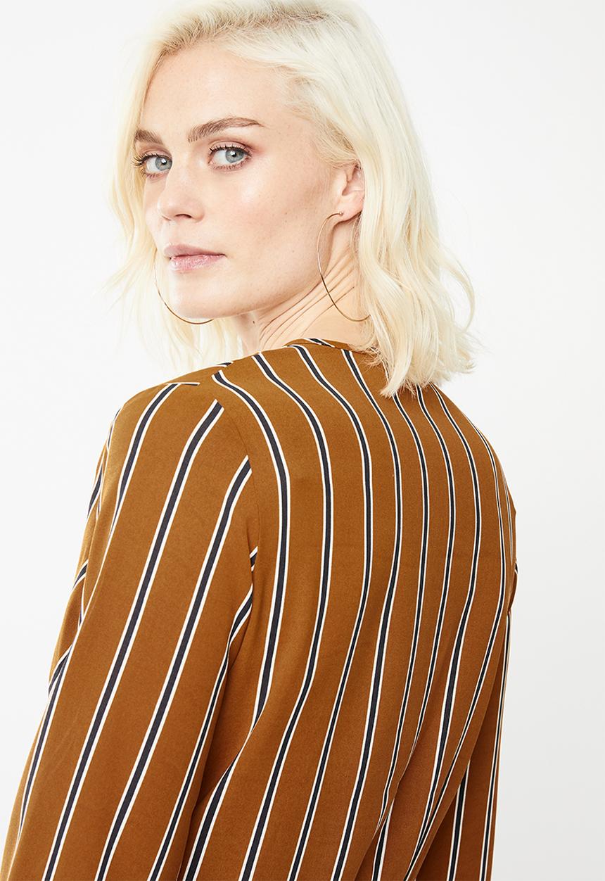 Missguided - Stripe drape plunge flare sleeve bodysuit - bronze