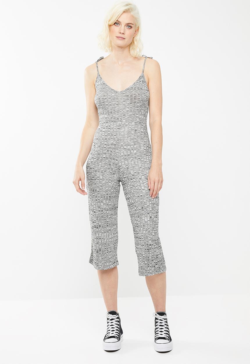 Missguided - Grey tie strappy rib culotte jumpsuit - grey