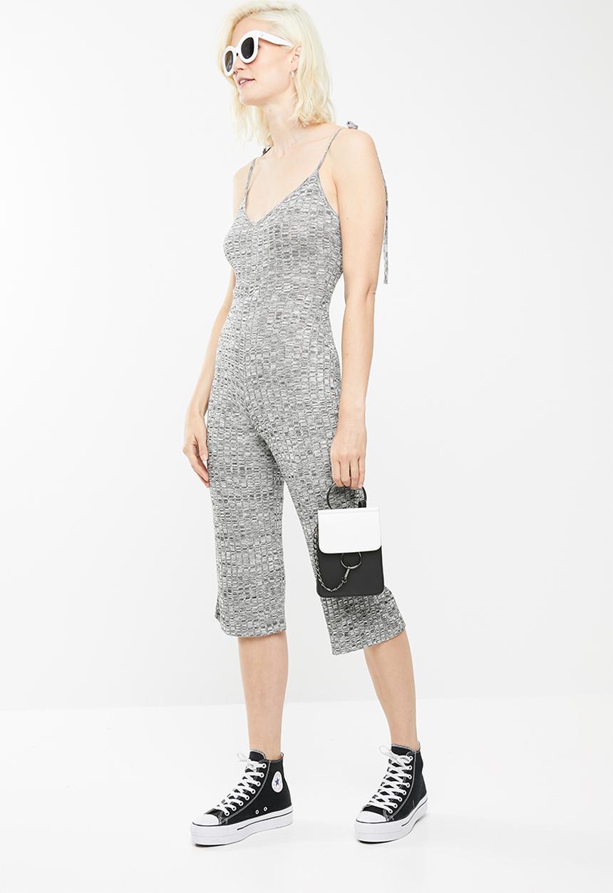 Missguided - Grey tie strappy rib culotte jumpsuit - grey
