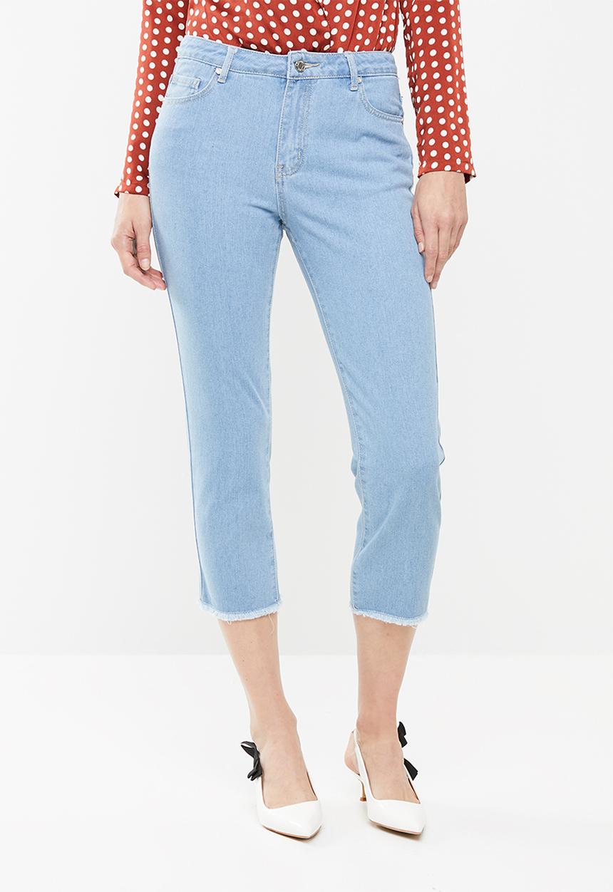 Missguided - Mid rise cropped straight leg jean - blue