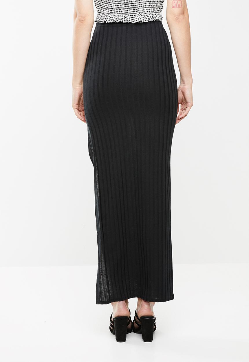 Missguided - Ribbed slit front maxi skirt - black