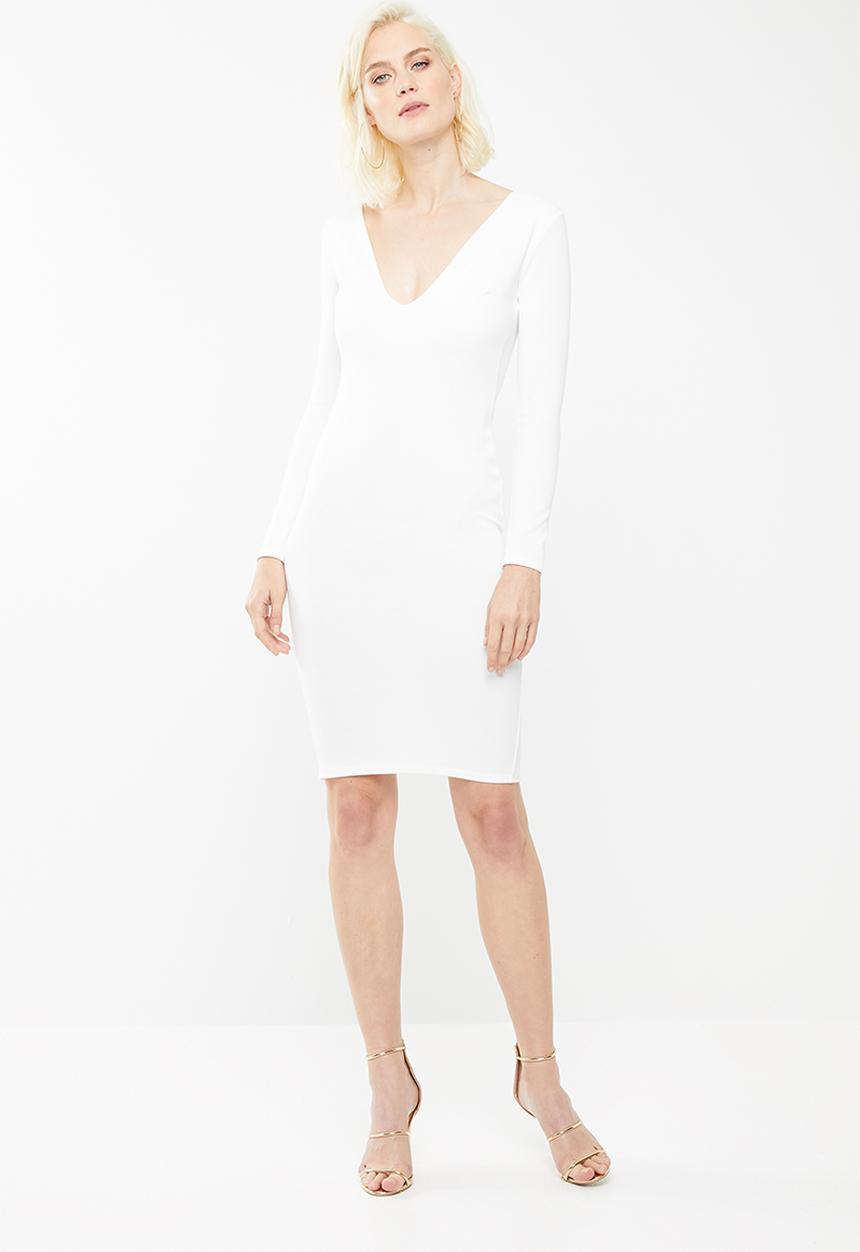 Missguided - Ponte long sleeve midi dress - white