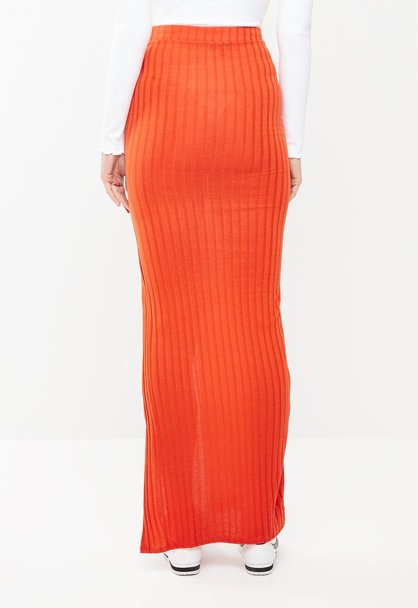 Missguided - Ribbed slit front maxi skirt - orange