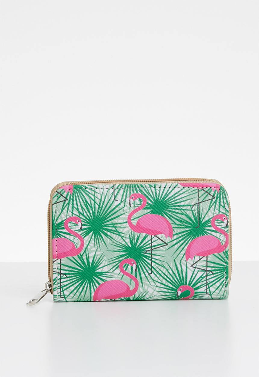Pop Candy - Flamingo printed purse - green & pink