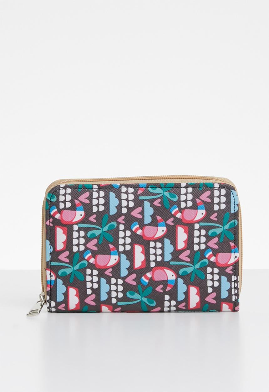Pop Candy - Printed purse - charcoal & pink 