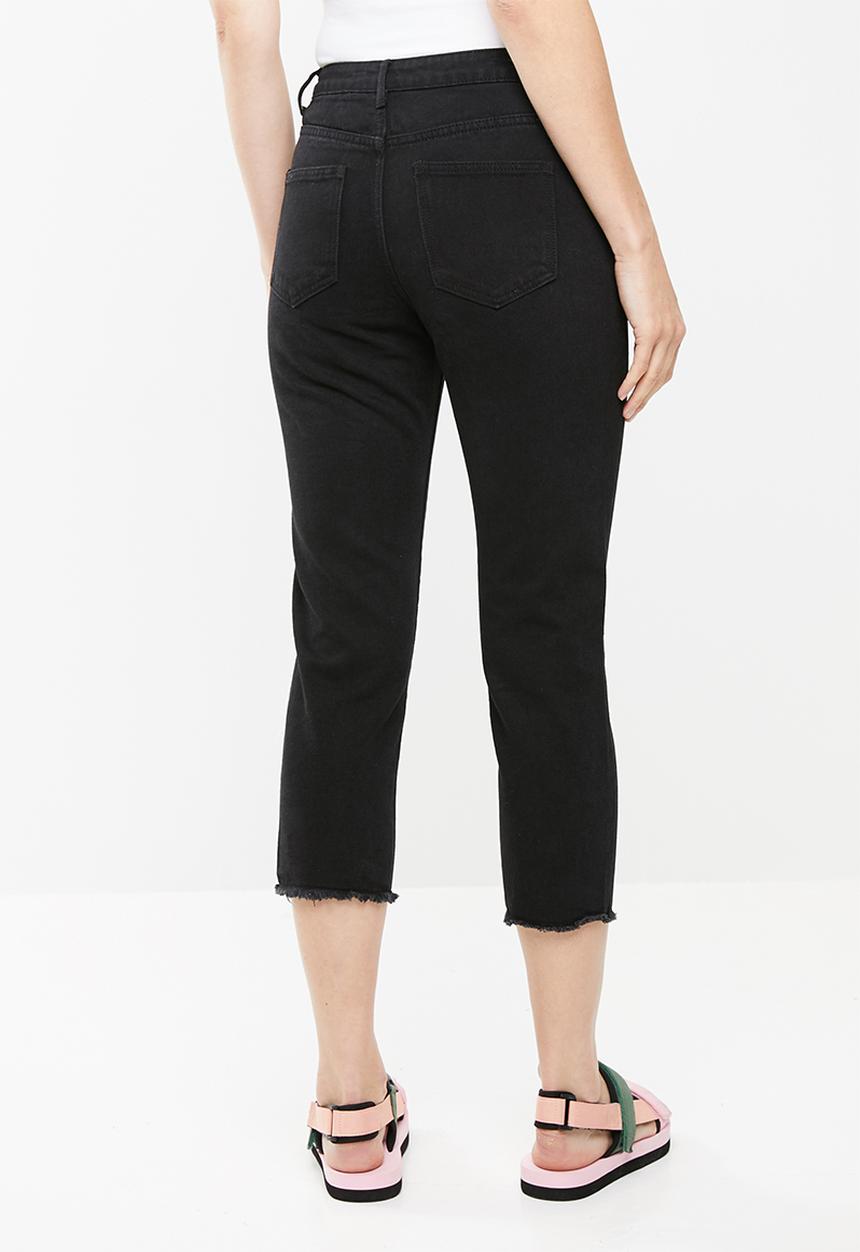 Missguided - Mid rise cropped straight leg jean- black
