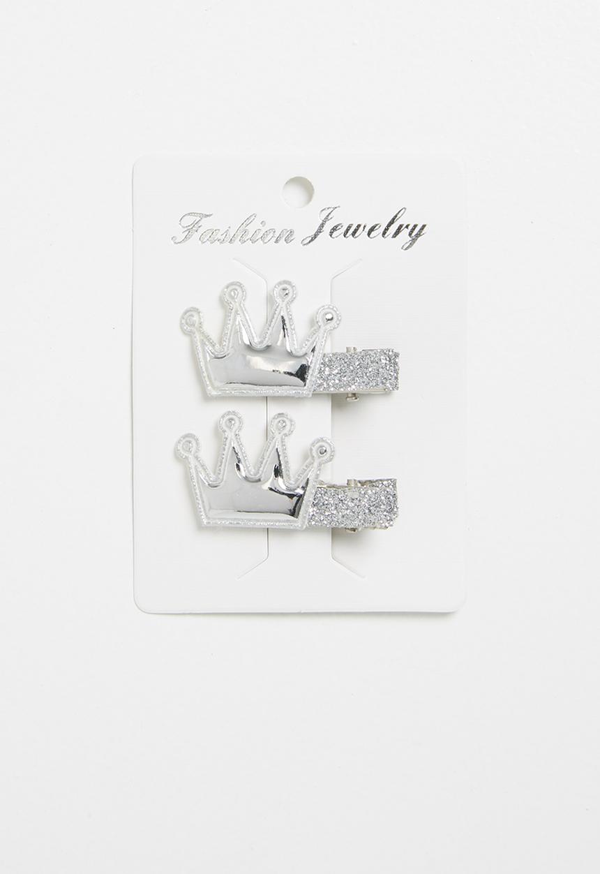 Pop Candy - Crown detailed hair clips - silver