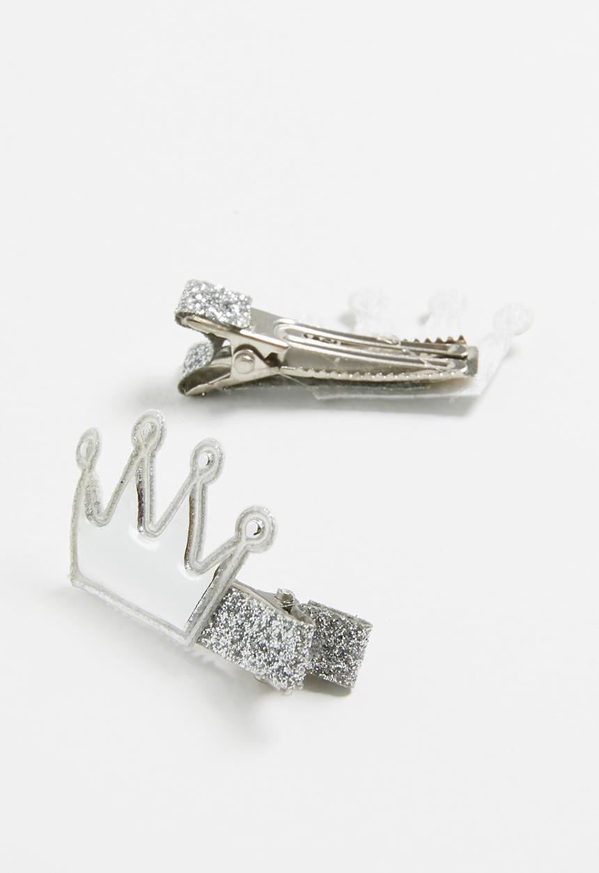 Pop Candy - Crown detailed hair clips - silver