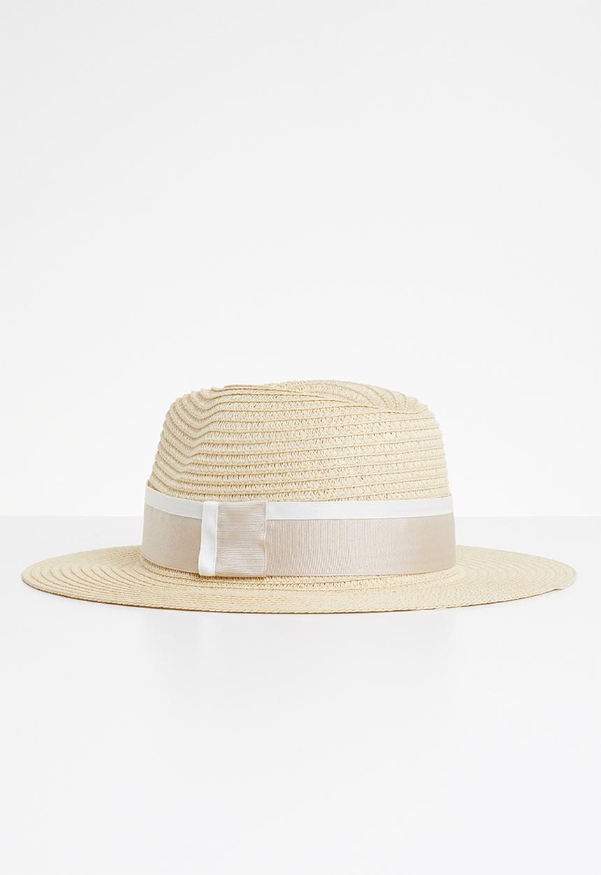 edit - Fedora with 2-tone ribbon trim - cream