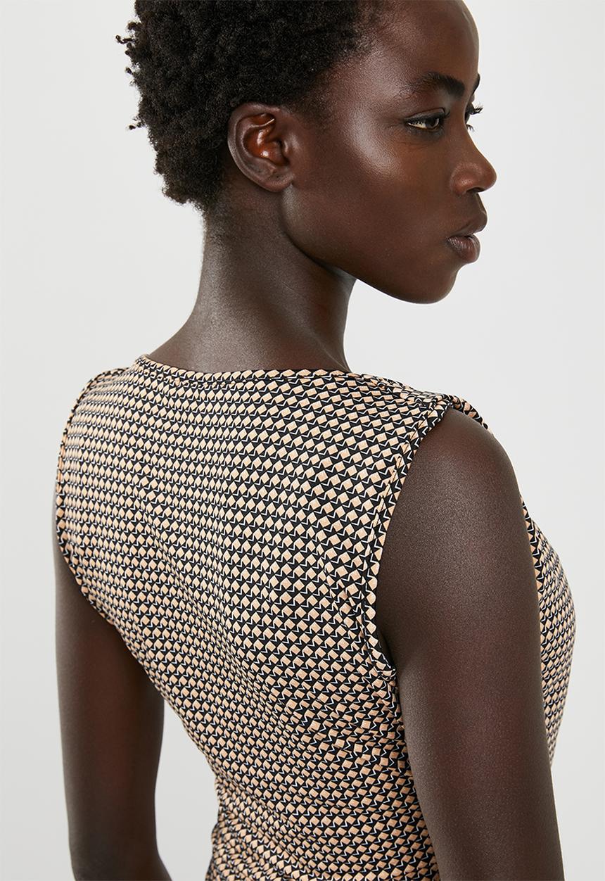 edit - Wrap over sleeveless top - black & beige