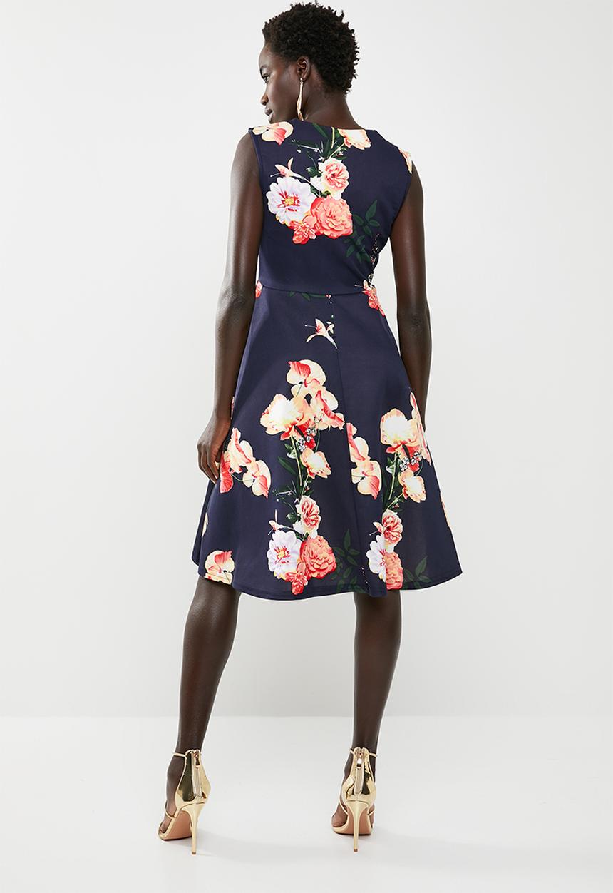 edit - Wrap front fit and flare dress - navy floral