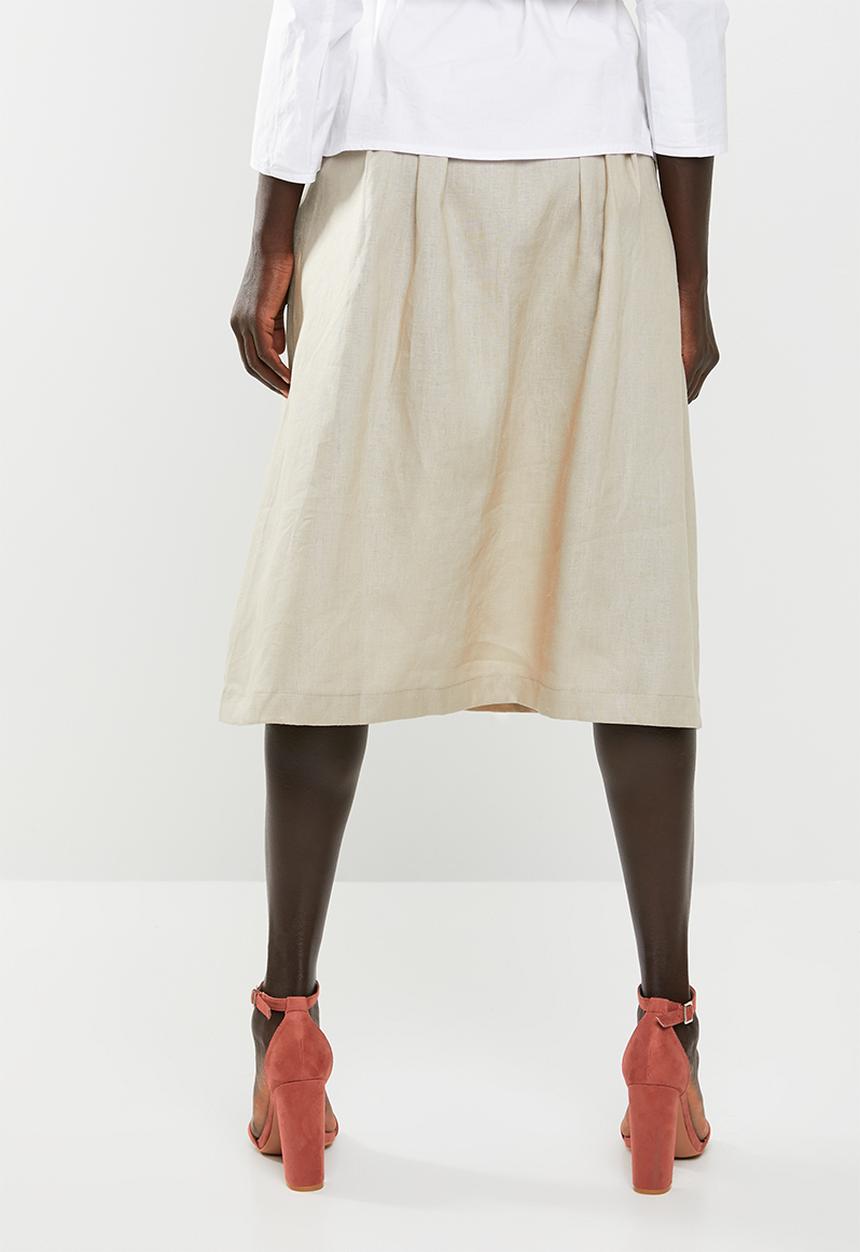 edit - Linen look button down skirt - beige